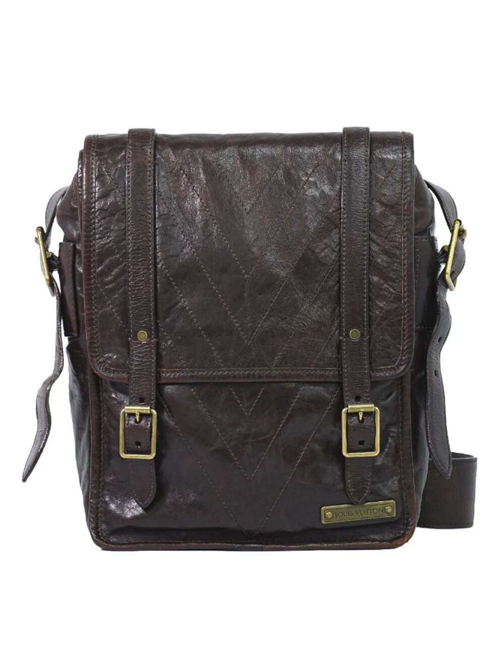 Louis Vuitton LV Cui Leather Shoulder Bag Brown Second